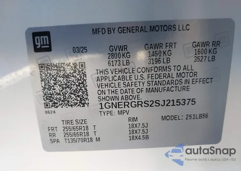 2025 Chevrolet Traverse Fwd Lt из США, поврежденный, VIN 1GNERGRS2SJ215375